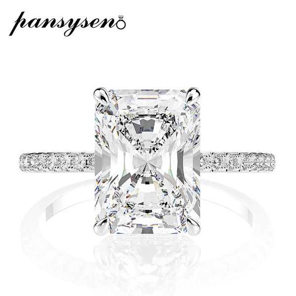 Anneaux de mariage PANSYSEN 925 en argent Sterling taille émeraude simulé diamant anneaux de mariage pour les femmes proposition de luxe bague de fiançailles 231118