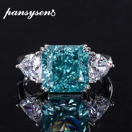 PANSYSEN Luxe 925 Sterling Zilver 10 MM Radiant Cut Paraiba Toermalijn Edelsteen Bruiloft Cocktail Ringen voor Vrouwen Fijne Sieraden 231124