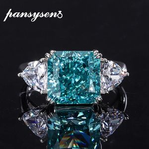 Anneaux de mariage PANSYSEN luxe 925 en argent Sterling 10MM coupe rayonnante Paraiba Tourmaline pierres précieuses anneaux de Cocktail de mariage pour les femmes bijoux fins 231124