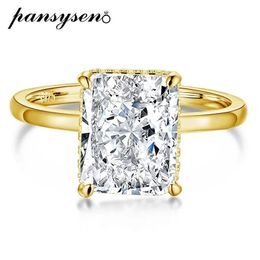 Anneaux de mariage PANSYSEN luxe argent 925 bijoux coupe radiante simulé diamant bague de fiançailles de mariage 18K plaqué or anneaux cadeau 231006