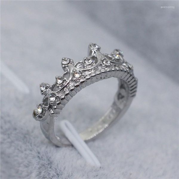 Anneaux De Mariage Partie Couronne Taille 5-10 Femmes 925 Argent Magnifique Zircone Bijoux Bague Coréenne Sertie De Diamants