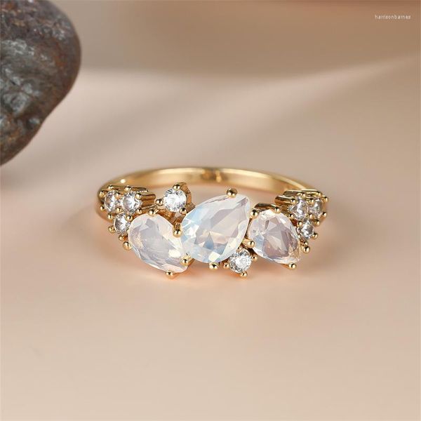 Anneaux de mariage poire coupe clair pierre de lune pour les femmes bandes de Zircon blanc bague de fiançailles de luxe mariée saint valentin bijoux cadeaux