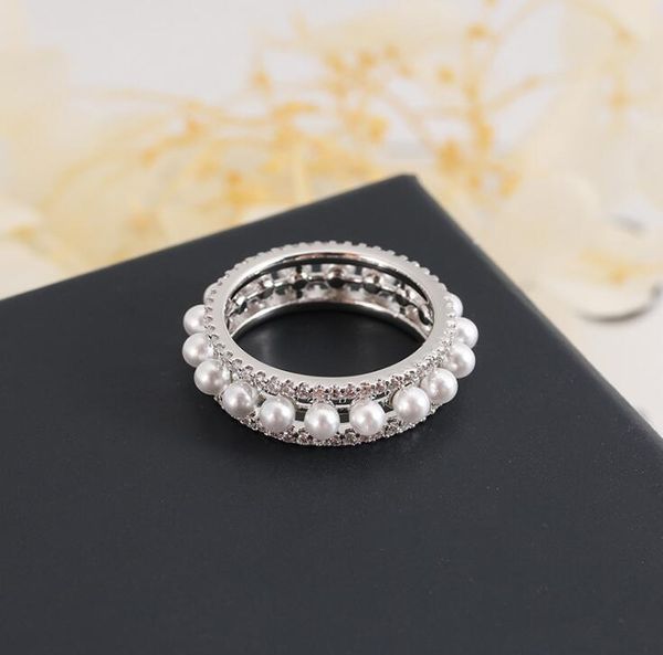 Anillos de boda perla Simple tachonado de diamantes de imitación anillo de mujer tierna mujer novia elegante moda blanco índice dedo joyería regalo clásico