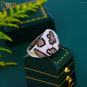 Anneaux de mariage Pera Sexy bijoux inhabituels imprimé léopard multicolore zircon cubique bandes remplies pour amis femmes cadeau R218