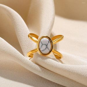 Wedding Rings persoonlijkheid wit blauw groen turkoois voor vrouwen goud kleur ovale steen eenvoudige banden open wijsvinger ring sieraden