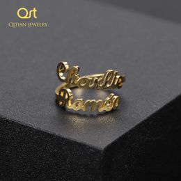 Anneaux de mariage Bague double noms personnalisée / Bague unique personnalisée / Pour petite amie, femme, maman, cadeaux, bijoux de déclaration - Colliers réglables 231114