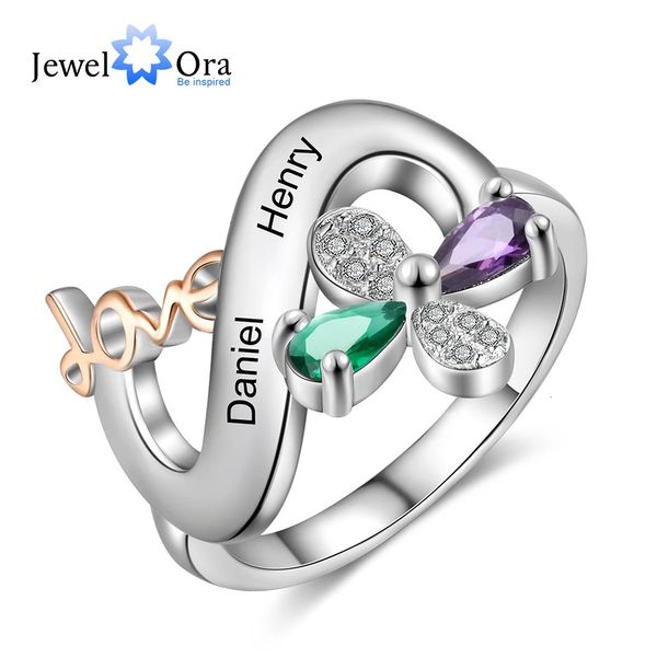 Anillos de boda Flor de amor personalizada 2-4 anillos grabados con nombre para mujer joyería anillo para madre personalizado regalos para esposa 231020