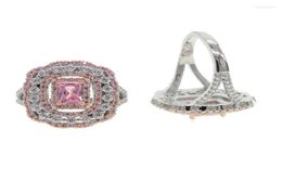 Anillos de boda Pink Girl Finger Jewelry Micro Pave 5A Cz Diseño en forma de encaje Blanco Anillo de compromiso de dos tonos Wedding4756479