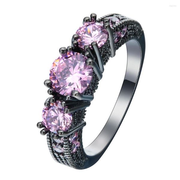 Anillos de boda Pink Love Vintage Black Gun Promise Endurance joyería de moda regalo princesa checa circón anillo de compromiso para mujeres