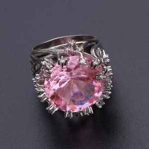 Anneaux de mariage Rose Pierre Anniversaire Anneau Couleur Argent Cristal Blanc Pour Femmes Bijoux Anillos Mujer Bague Anel Bijoux