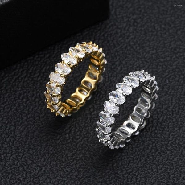 Anillos de boda Chapado en joyería Oval Cubic Zirconia Love Ring Eternity Stackable para mujer