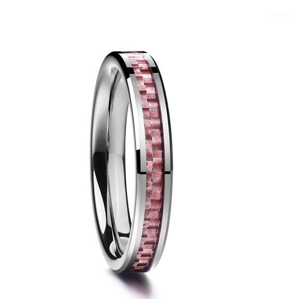 Anillos de boda pulidos con incrustaciones de fibra de carbono rosa para hombre, anillo de carburo de tungsteno para hombre, joyería1