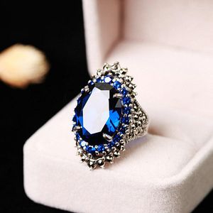 Anneaux de mariage Grenade Bijoux Bague Unisexe Thai Argent Accessoires Rouge Bleu Gem Noir Minerai Vintage