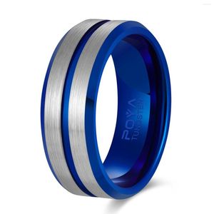 Wedding Rings Poya Center gegroefde blauw vergulde 8 mm wolfraamcarbide voor heren