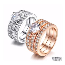 Anillos de boda Compromiso bonito para Zirconia cúbica Conjuntos de tres rondas Conjunto de anillos de piedra Cz Joyería de moda Beautifly Drop Delivery Dhpgh