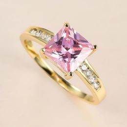 Wedding Rings Princess Cut Square For Women Gold Color Leuk Pink Zirkon Stone Simple Engagement Ring Sieraden CZ