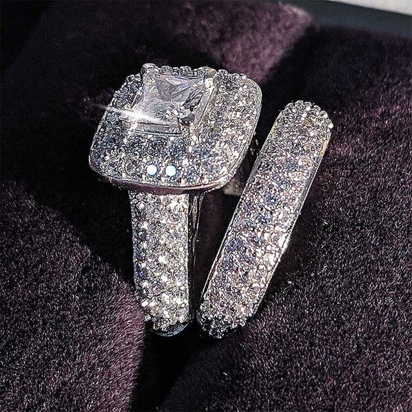 Anneaux de mariage Princess Square Diamond Set Ring Engagement Bijoux pour les femmes anillos de Boda Para Mujer Alliances Femme