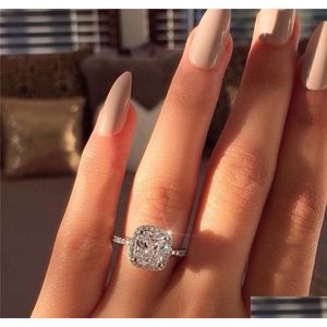 Bagues de mariage Promise Ring 925 Sterling Sier Coussin Cut 3Ct Diamond Engagement Pour Femmes Mode Bijoux Drop Delivery Dht69