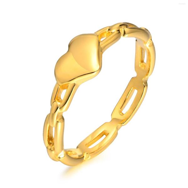 Anillos de boda PSJ Joyería de moda En forma de corazón Banda de cadena pulida Chapado en oro Titanio Acero inoxidable para mujeres Compromiso