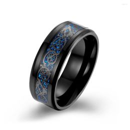 Anneaux de mariage PSJ Fashion Bijoux masculins Bleu Noir Dragon Fibre Titane Acier inoxydable pour hommes Engagement