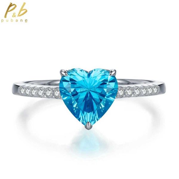 Anneaux de mariage Pubang Fine Jewelry Real 925 Sterling Silver Heart Sapphire Blue Gem Créé Moisanit Diamond Ring For Women Gift Drop Shipping 240419