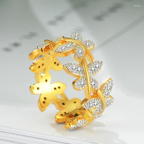 Anneaux de mariage Punk Animal Jaune Or Couleur Anneau Avec Pierre Zircon Cubique Pour Étudiants Filles Femmes En Fête