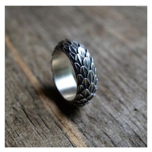 Anillos de boda Punk dragón escala anillo de compromiso Hip Hop hombre mujer Metal fino Color plata de moda para Mujeres Hombres joyería