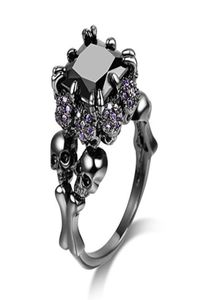 Anneaux de mariage Punk Bijoux Crâne Bague Noir Zircon Rhodium Plaqué Démon Princesse Strass Femmes039s Mens Party Cadeau Vintage3055871