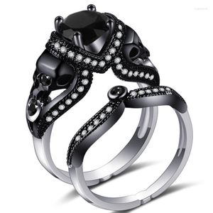 Anneaux de mariage Punk Skull Ring Femmes Style Charm Black Zirconia Set Bijoux en cristal