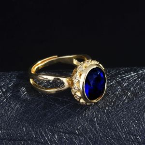Trouwringen Punk Solid 14K Gold Blue Sapphire Ring voor Unisex Anillos De Wedding Bands Engagement 14 K Yellow Gold Sapphire Ring Box Anels 231214