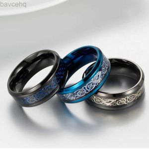 Bagues de mariage punk viking dragon noir tungstène anneau de mariage ensemble pour hommes en acier inoxydable incrusté en fibre de carbone bleu bague homme homme 24329