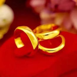 Anneaux de mariage pur plaqué réel 18k jaune or 999 24k pour hommes et femmes lisses de personnalité lisse de couple ne jamais fondre bijoux 231222