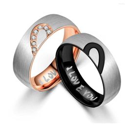 Wedding Rings "I Love You" Promise for Women Men Titanium Steel Hart Band Ring Paar Crystal Finger Anillos Femme