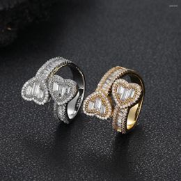 Trouwringen RACHELZ Licht Luxe Zirkonia Hart Iced Out Ring Hip Hop 14K Echt Vergulde CZ Steen Zirkoon voor Mannen Vrouwen Sieraden