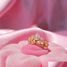 Anneaux de mariage Raiponce Crown Princess Ring pour femme Fashion Geek Bijoux Accessoires Plaqué Or Cadeau Réglable Son 230920 Drop Del Dhtdq