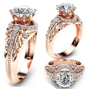 Trouwringen echte 14K Rose Gold Microinlaid 1 karaat diamanten ring vrouwen witte topaas edelsteen Anillos Bizuteria sprankelende sierlijke ringen doos 231218