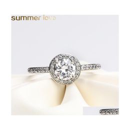 Fedi nuziali Real 925 Sterling Sier Cz Diamond Ring Band Finger Fidanzamento Gioielli per le donne Consegna di goccia Otxma