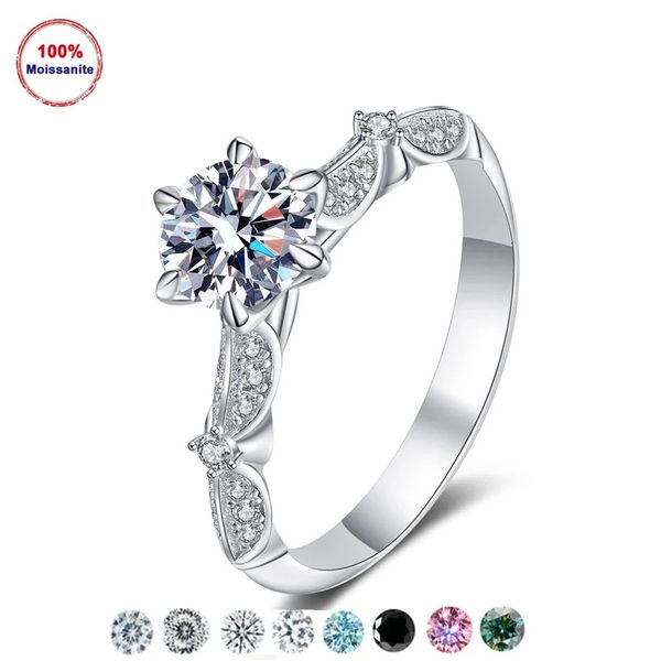 Anneaux de mariage Real D Cent fleurs Sakura Cut 1CT Bague plaquée or blanc 18 carats sans nickel étanche 925 argent sterling 231201