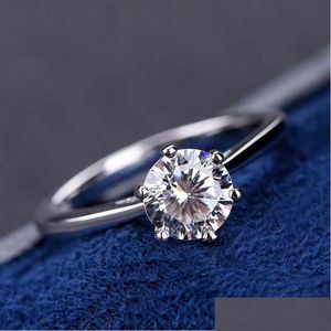 Weddingringen % Real Moissanite Engagement Platinum Plating Sterling Sier 1CT 2CT 3CT Diamond Classic 6 Prong Ring Drop levering Jood Dhfum