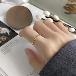 Trouwringen Echt puur 925 Sterling Silver Ring Fashion Simple Bamboo Design Gold Dunne Little Finger Open For Women Sieradencadeau