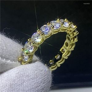 Trouwringen Echte zilveren kleurenliefhebbers Infinity Band Ring Betrokkenheid voor vrouwen Men 4mm Zirkon sieraden Bijoux