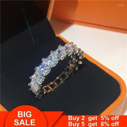 Wedding Rings Real Silver Color Ring Princess Cut Cubic Zirconia Eternity Engagement Band For Women Finger Jewelry
