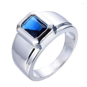 Wedding Rings rechthoek Blauwe zirkoonring Wit Cz Stone voor vrouwen Men Betrokkenheid Belofte sieraden Male mode zilveren kleur