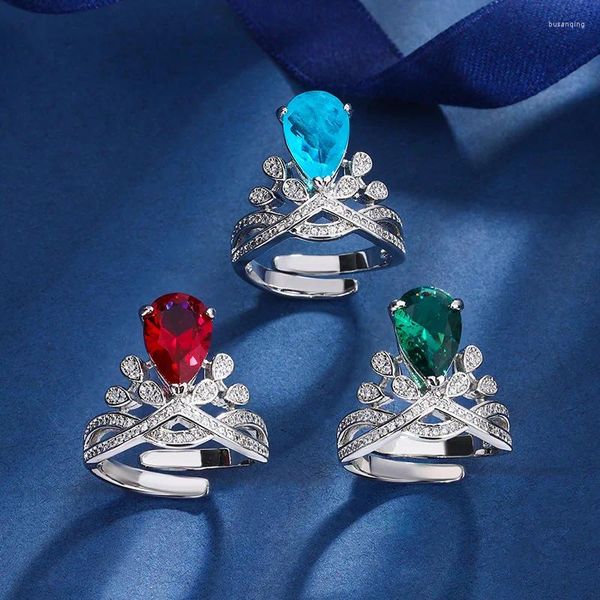 Anillos de boda Retro Moda Corona Árbol de Navidad Compromiso ajustable para mujeres Verde Gota de agua Cristal Joyería Regalo de fiesta