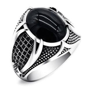 Trouwringen Retro Handgemaakte Islamitische Ring Voor Mannen Vintage Turkse Dubbele Zwaarden Zwarte Cz Steen Punk 2021 Trendy Religieuze Moslim j235F