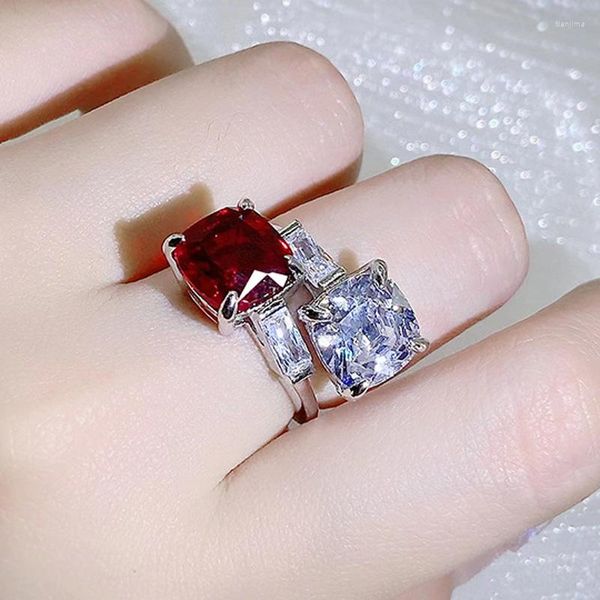 Anneaux de mariage rétro couleur argent ouvert pour femme timbre 2023 mode coréenne rubis bijoux réglable fête filles bague de luxe
