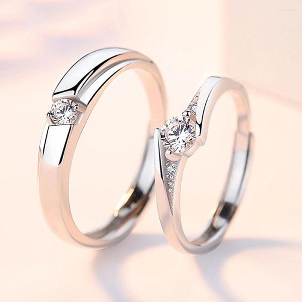 Anneaux de mariage losange cuivre plaqué platine redimensionnable Zircon Couple chevauchement ouverture hommes femmes doigt bijoux en gros