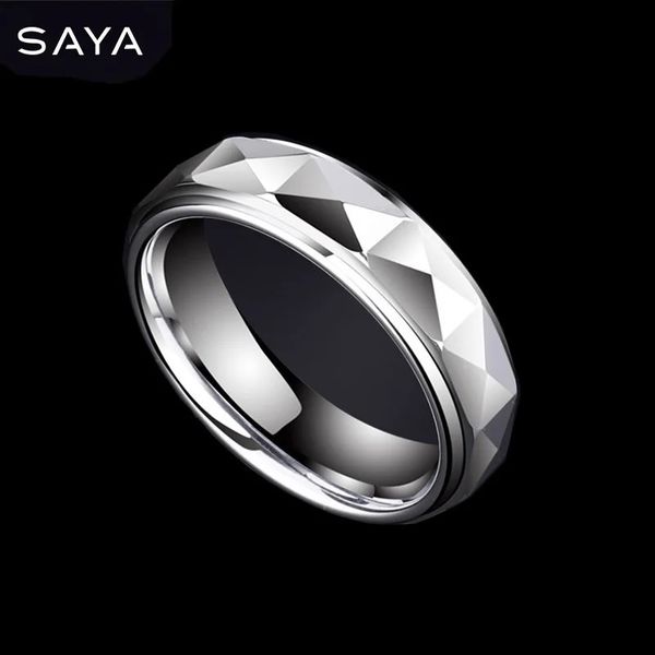 Anillos de boda Anillo para hombres Anillo de bodas escalonado de carburo de tungsteno con diseño de prisma multifacético personalizado 231204