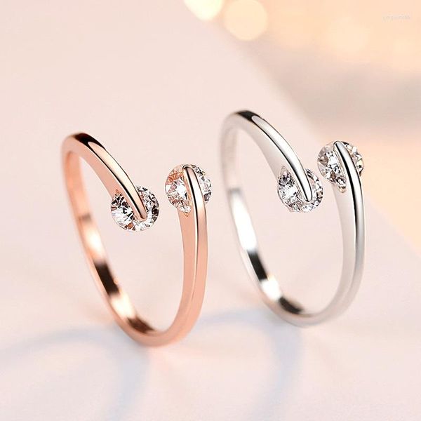 Anneaux de mariage anneau pour femmes plaqué or Rose Design de mode double Zircon cubique cristal femme fiançailles mariage bijoux cadeaux