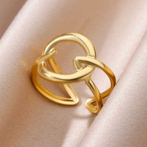 Trouwringen Ring voor vrouwen roestvrij staal goud kleur wijd open vingerring vrouwelijke esthetische sieraden accessoires gratis geschenken anillos mujer